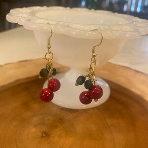 Handmade, cherry dangle earrings